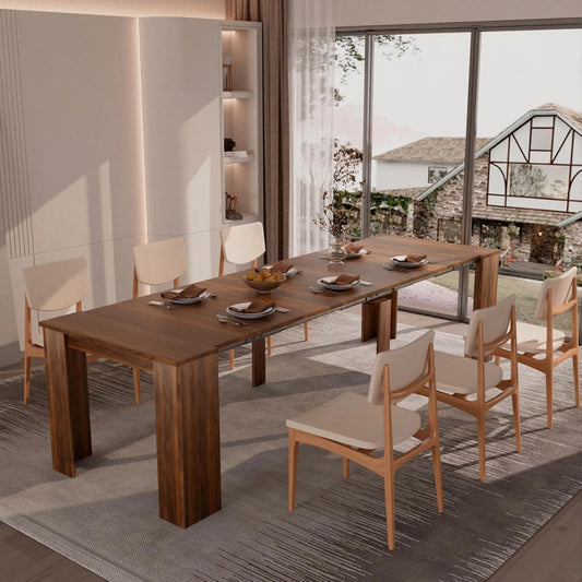 DMAITH PRESELL 20"-118" Extendable Dining Table for 2-12 People, Modern Modular Extension Table, Space-Saving Extra Long Folding Dining Table, Multifunctional Conference Meeting Table, Walnut